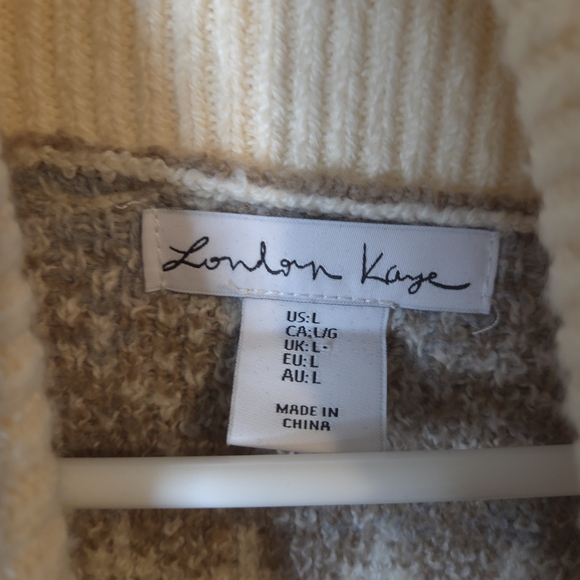 London Kaye Nordic Pattern Cowl Neck Cotton Blend Sweater - Cream Grey Size L - Picture 5 of 8